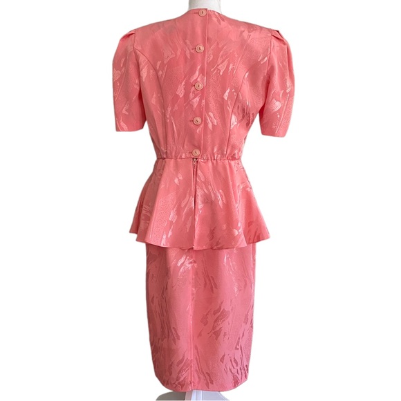 Vintage 80s April Rain Peplum Dress Midi Puff Sleeve - Picture 2 of 13